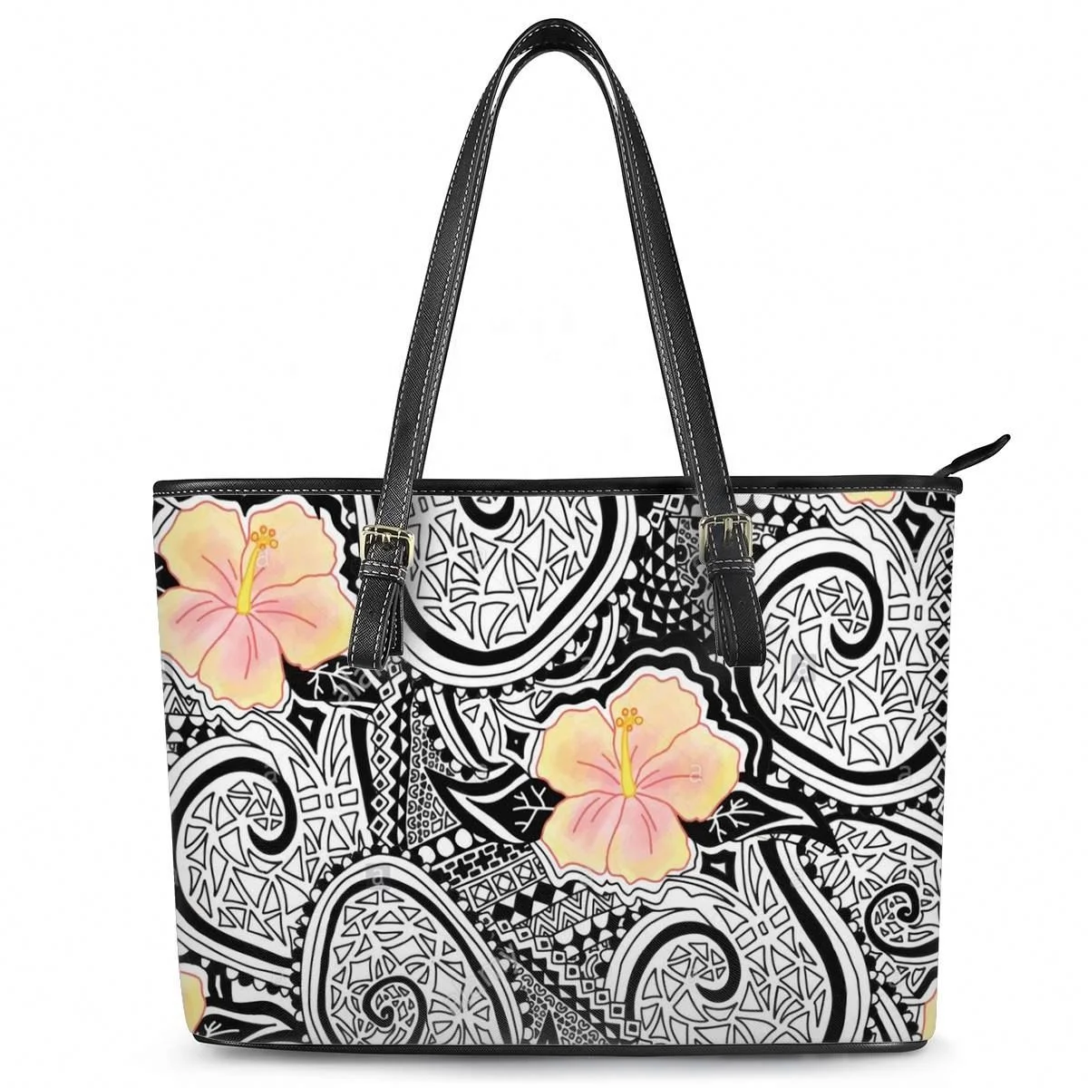 

Branded Handbags Women Tonga Polynesian Personalised Leather Tote Bag Summer Hibiscus Pattern Ladies Shoulder Satchel Bags, Accept custom made