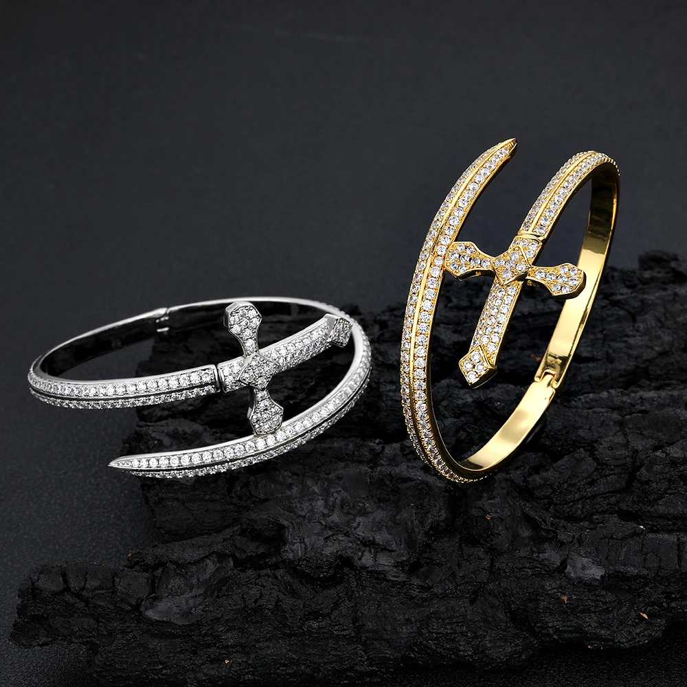 Fashion Women Men Hip Hop 2Row Luxury Diamond CZ Cubic Zirconia Cuff Bangles Bracelet