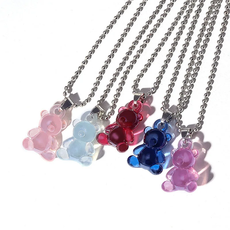 

New Fashion Cute Colorful Bear Mini Pendant Necklaces children kid necklace women gummy bear necklace