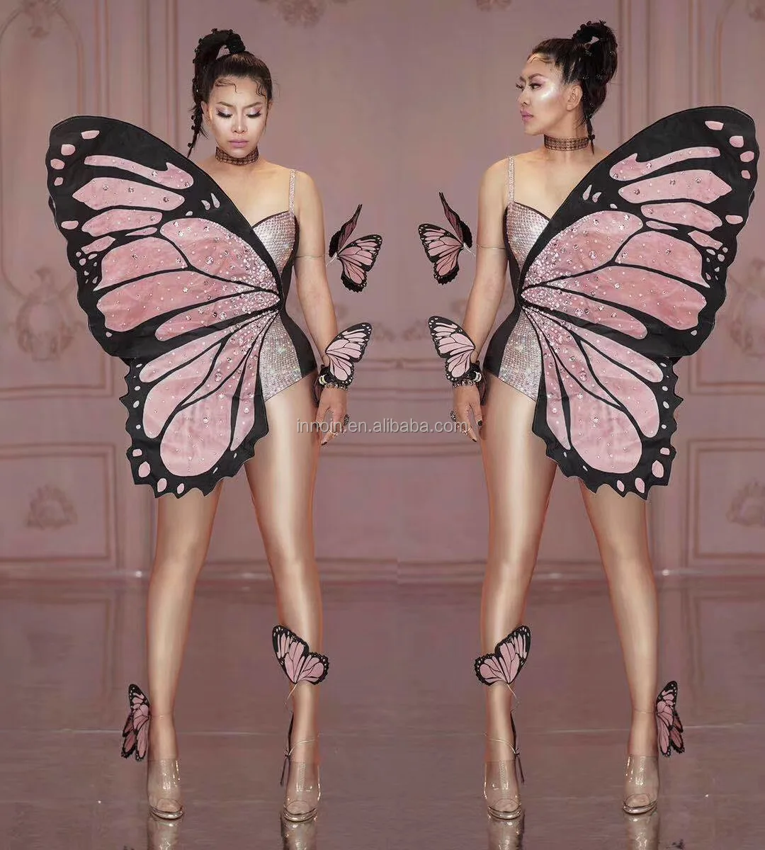 

Butterfly Wings Rhinestone Bodysuit Dance Costume Halloween Party Show Role-Playing Cosplay Costume DJ Singer Dancer Stage Wear