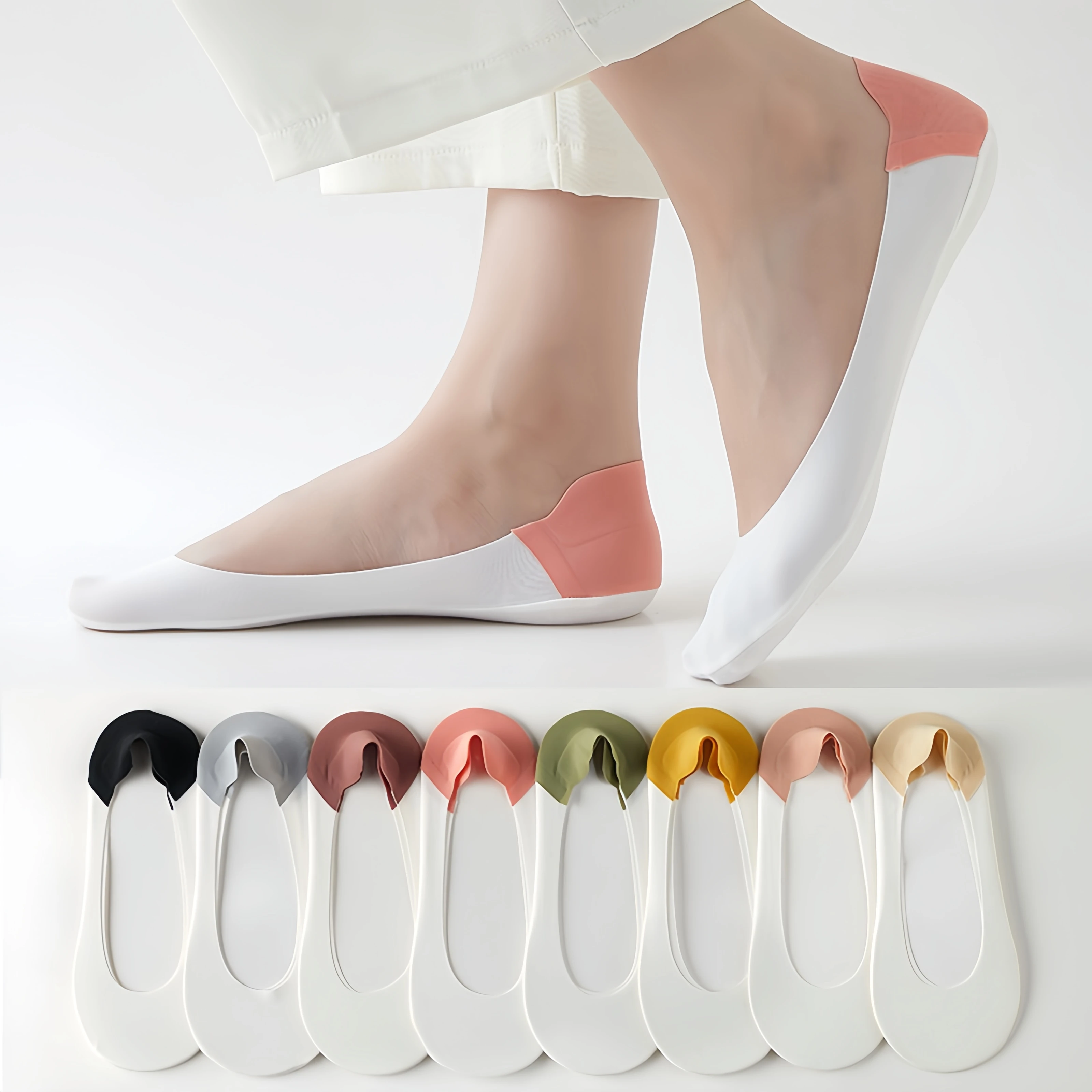 Hot Selling Women Spring Summer Soft Thin Milk Silk Breathable Comfortable No Show Socks 2 Color Splicing Cotton Invisible Socks