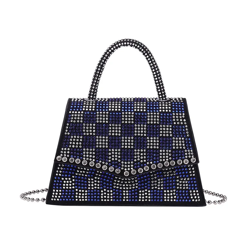 

2022 new arrivals bling bling luxury brand diamond rhinestone branded chain shoulder strap handbags, Black