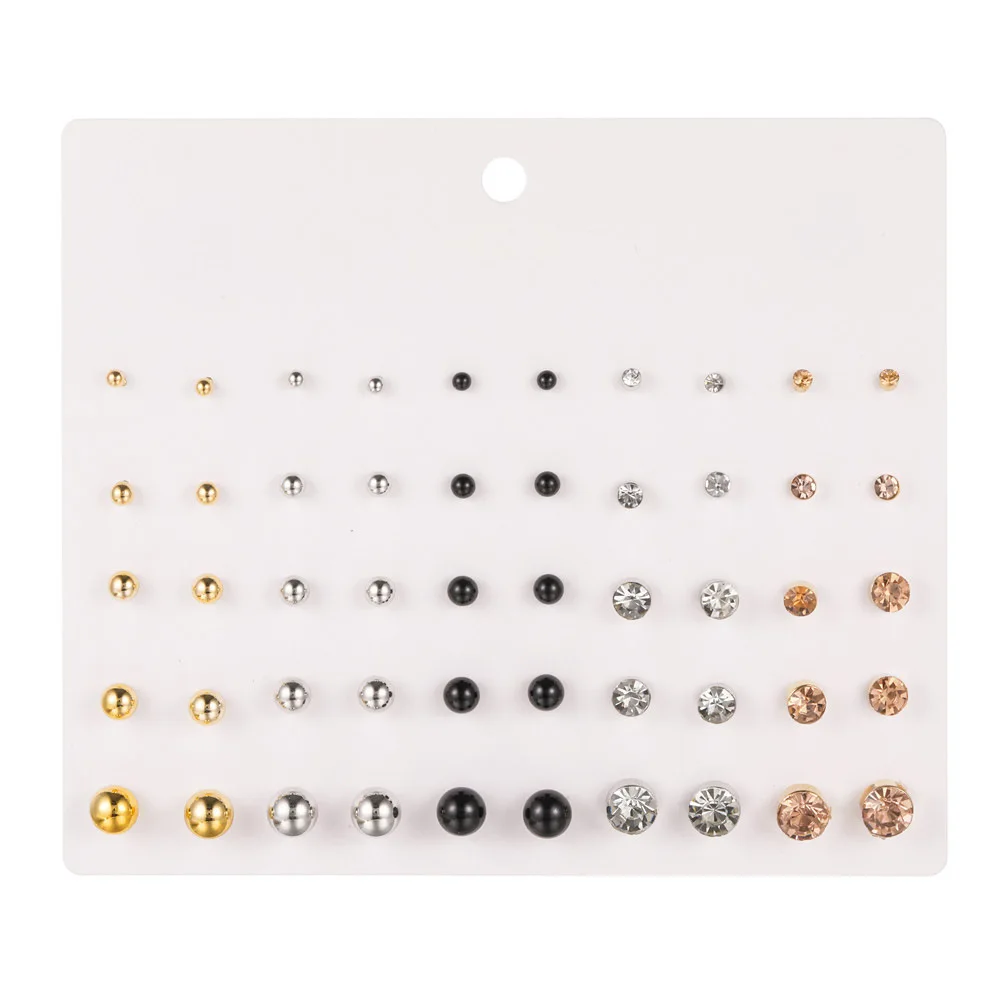 

European 20 Pcs Set Silver Gold Black Freshwater Pearl Bead Stud Earrings Bling Round Crystal Rhinestone Stud Earrings Set