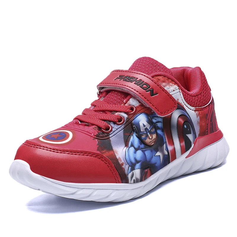 

Kids Fashion Sneakers Child Breathable Student Sports Captain America Shoes for children, Black navy red