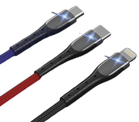 Hot Selling Canble Zinc Alloy Line VONK  V18  Quick Charging Cable Led Blue Light Type C USB Mobile Phone  Data Line