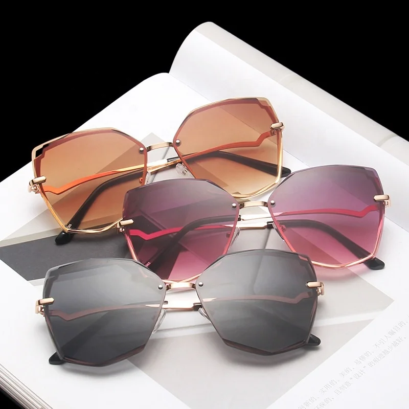 

2020 Newest fashion rimless irregular women sunglasses with curved legs multi colored eyewear trendy personality shades, As you see