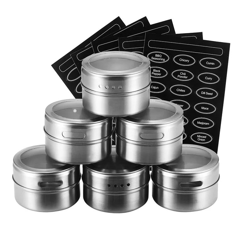 

Magnetic Steel Spice Jar Set With Stickers Spice Tins Storage Container Pepper Shaker Bot Seasoning Sprays Tools Spice Jar, Silver