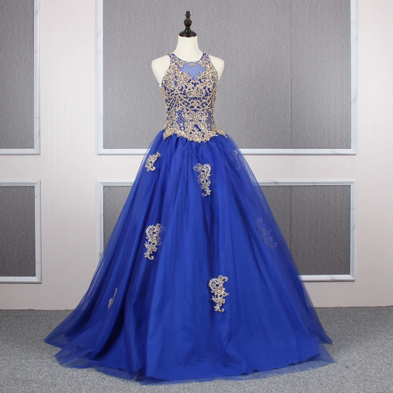 

Champagne/Pink/Blue Color Beaded Gold Applique Ball Gowns Quinceanera Dresses 2019 Wholesale Cheap High Quality Evening Dresses