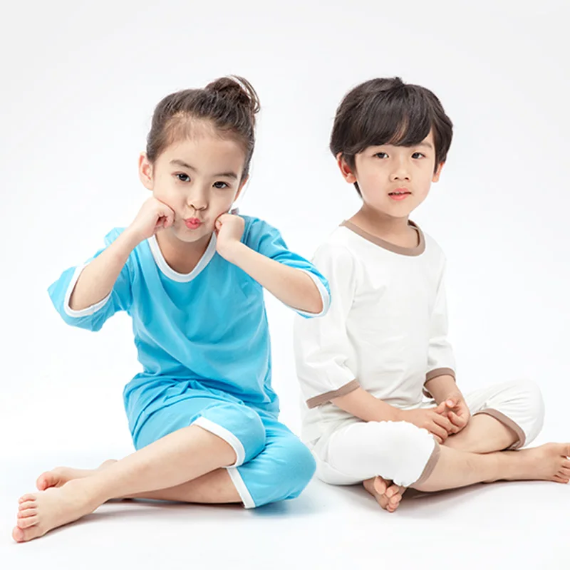 

Tailored pajama for children Cotton pajama for girls and boys short-sleeved shorts in plain color for home wear, Picture