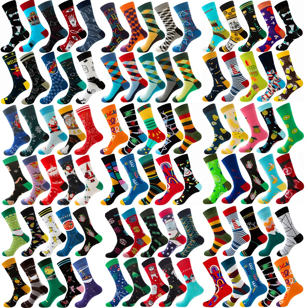 

2021 Hot Sale Wholesale Custom Personality Colorful Socks Cotton Jacquard Fashion Funny Design Man Happy Socks