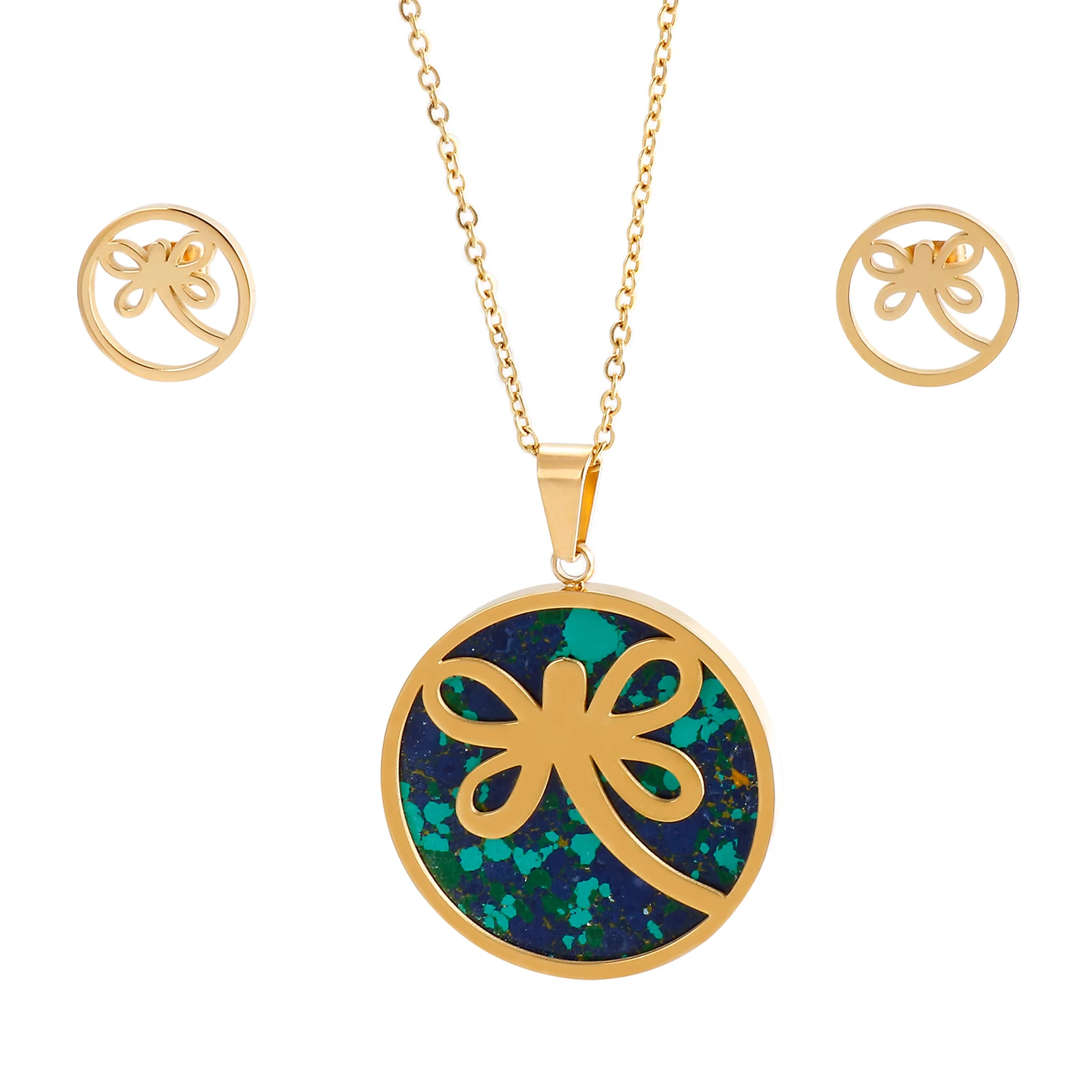 

Fashion Dragonfly Women Stainless Steel Jewelry Set Necklace and Earrings Set, Custom