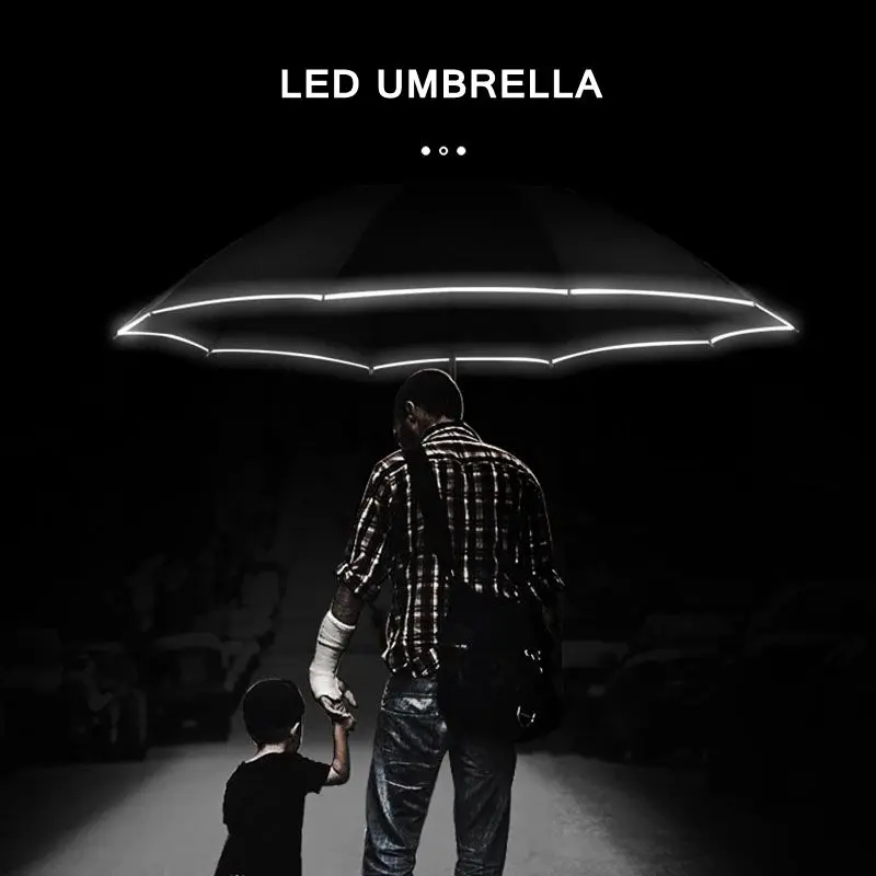 

Automatic Reverse Umbrella Led Luminous Windproof 3 Folding Business Strong Umbrella Rain Men Car High Quality 10K Parasol