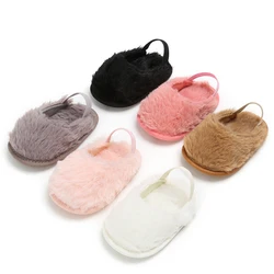 Hot selling faux fur Soft sole slip on slippers infant sandals baby girl shoes