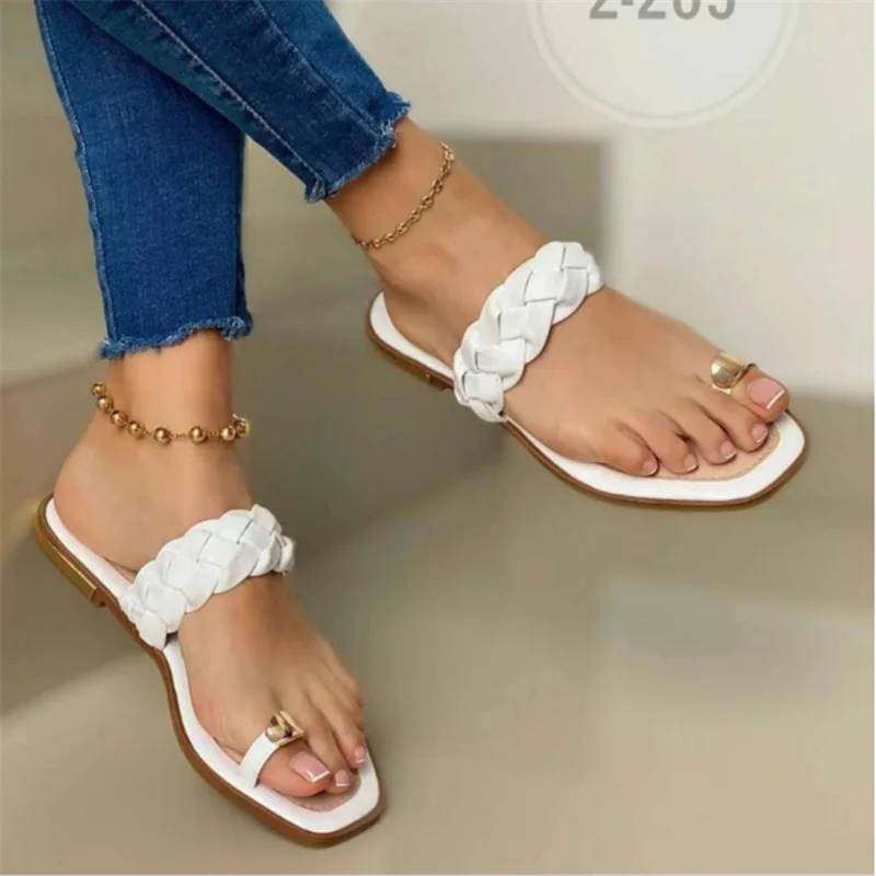 

Dropshipping Fashion Ladies Beach Slippers Solid Color Flat-Bottom Toe One Cloud Slippers