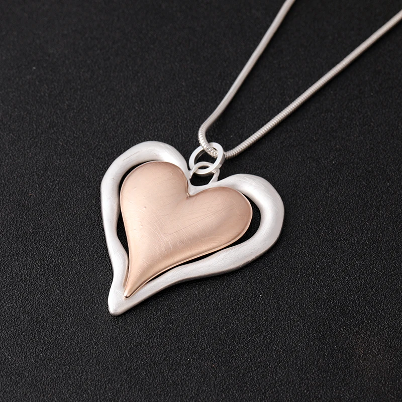 

TongLing necklace alloy vintage two tone double heart strand string pendant necklace