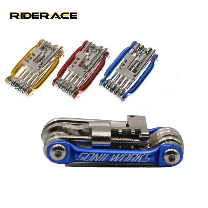 

11 In 1 Multifunction Bicycle Repair Tools Portable Steel Wrench MTB Road Bike Pro Maintain Ferramenta Cycling Tools, Blue,red,gold