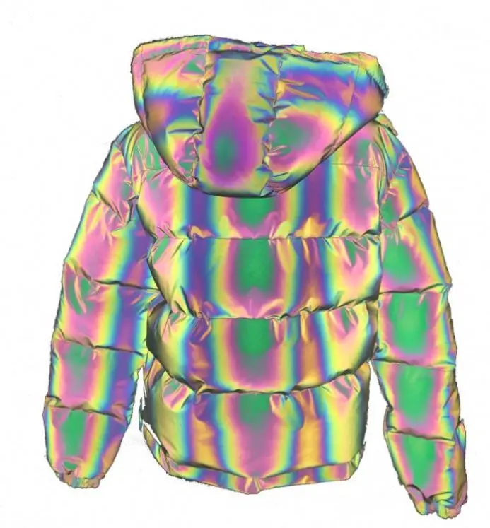

Cotton Filled Color Reflective Bubble Coat Winter Rainbow Puffer Jacket, Customized color