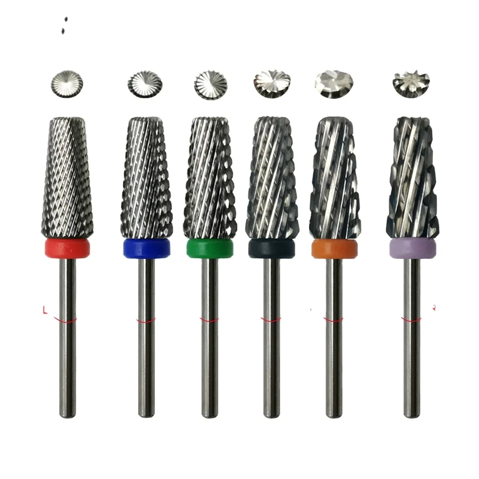 

HYTOOS 5 in 1 Tapered Nail Drill Bits 3/32" Carbide Milling Cutters For Manicure Remove Acylics & Gel Nails Accessories Tools