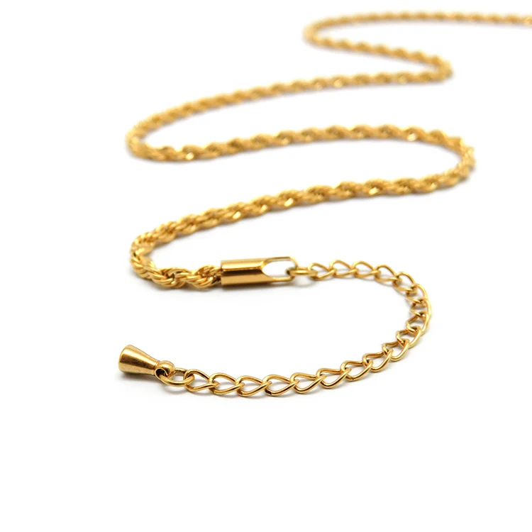 

Gold Jewelry 18K Gold Plated Rope Chain Factory Custom Necklace Stainless Steel Chain For Unisex Jewelry Vendors