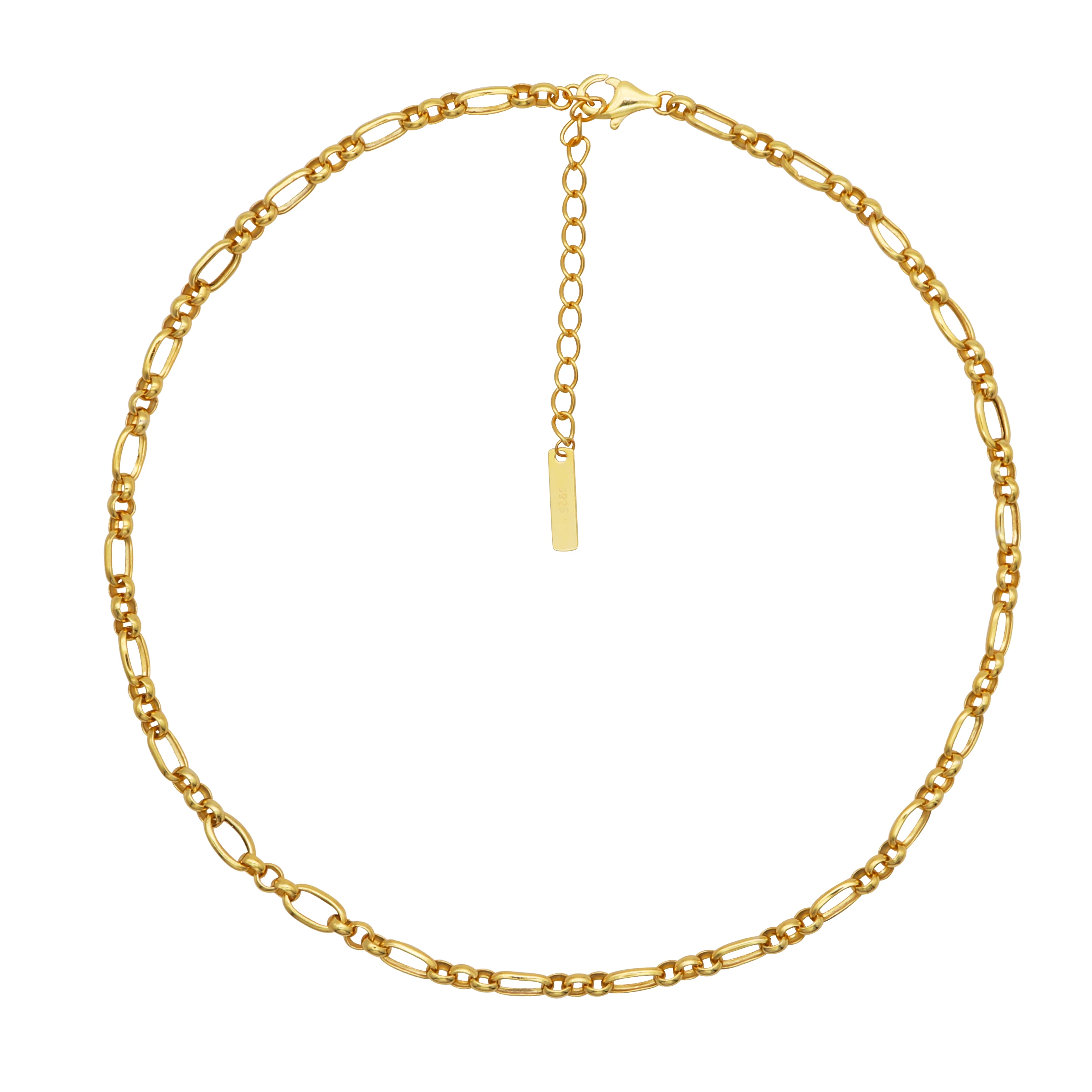 

chris april Retro personality Minimalist 925 sterling silver gold plated custom vermeil Figaro Chain necklace
