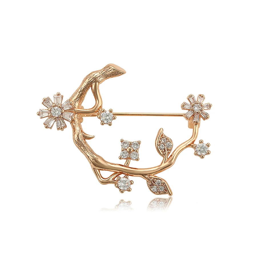 

brooches-662 Xuping fashion gold women jewelry White zircon SHaving flowers and leaves brooch jewelry