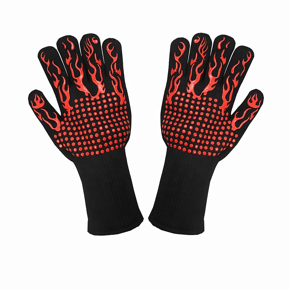 

Hot selling double layer aramid seamless knit 932 F heat resistant bbq grill kitchen cooking oven gloves, Black or customized