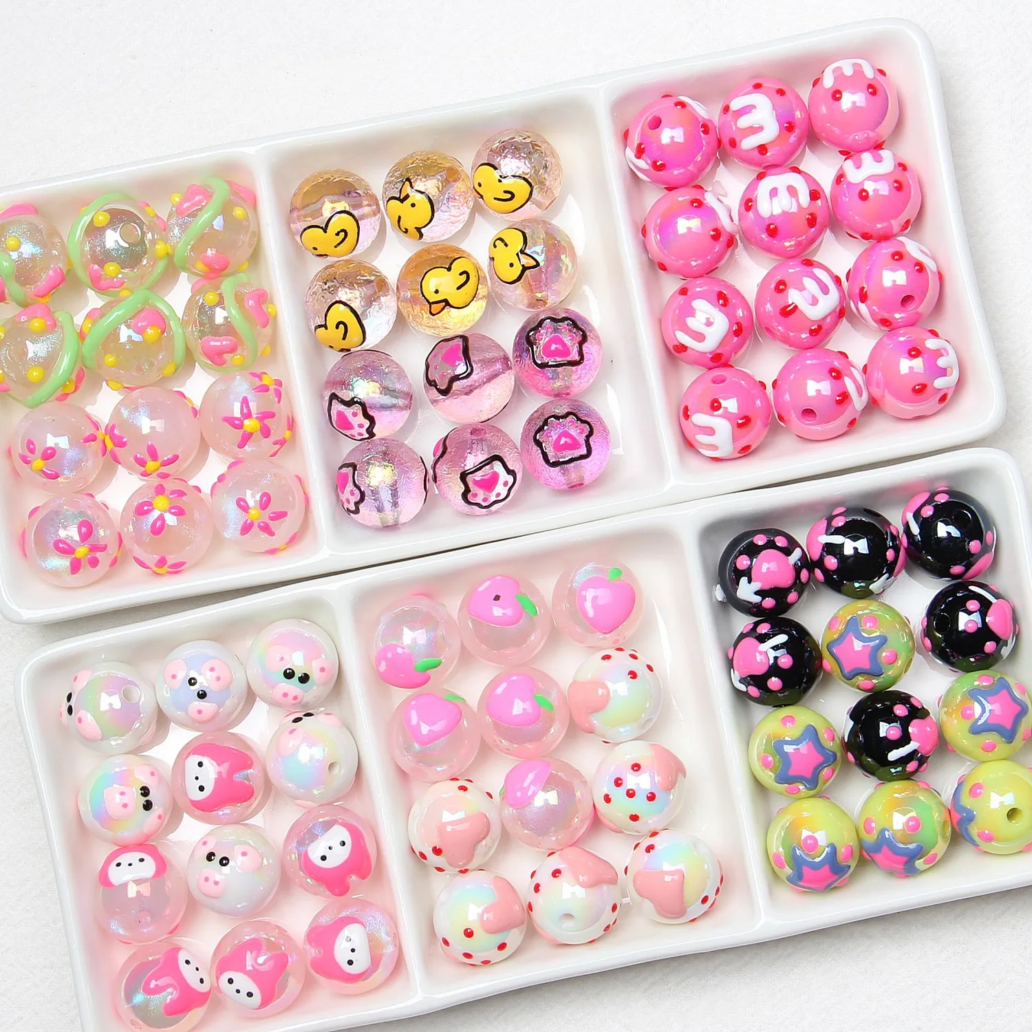 

wholesale diy materials loose beads round cute hand painted acrylic beads for jewelry making