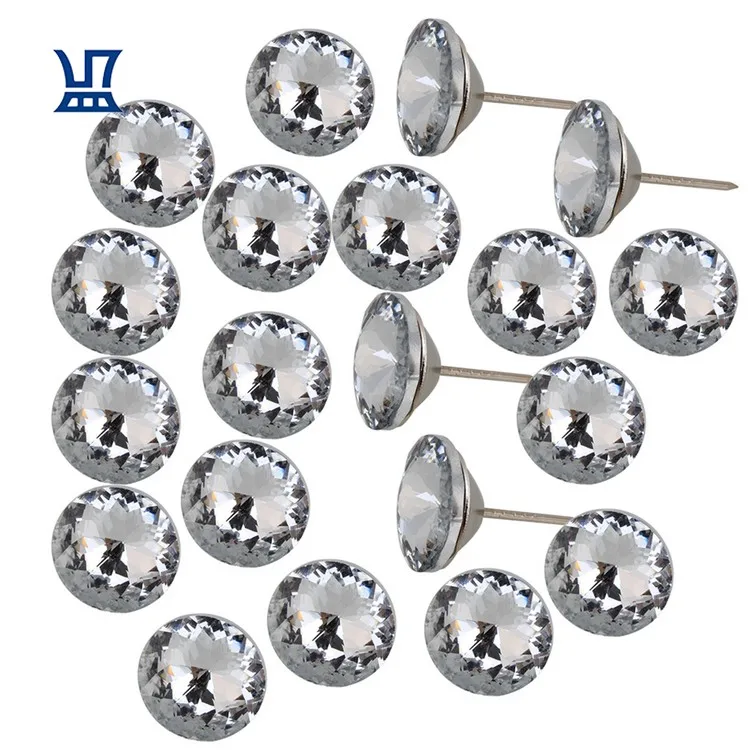

BQLZR Free Shipping 20Pcs Crystal Upholstery Nails Tack for Bags Sofas Furniture Decorative Tacks Crystal, Silver + white