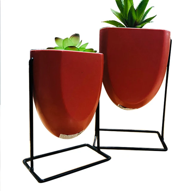 
Flower pot Nordic ceramic porcelain planters succulent metal stand 