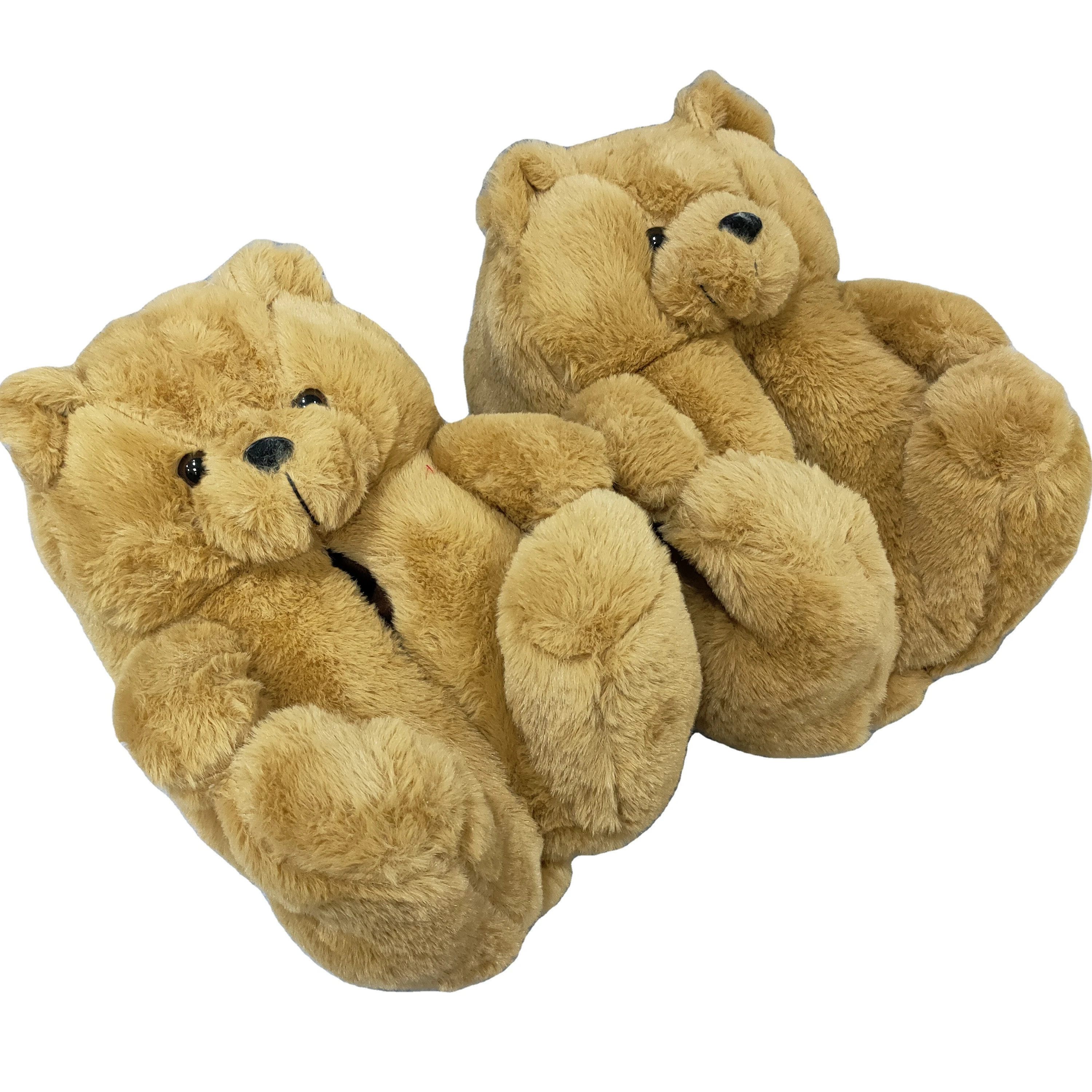 

Fluffy warm custom teddy bear plush animal house slippers novelty animal shaped plush teddy bear slippers