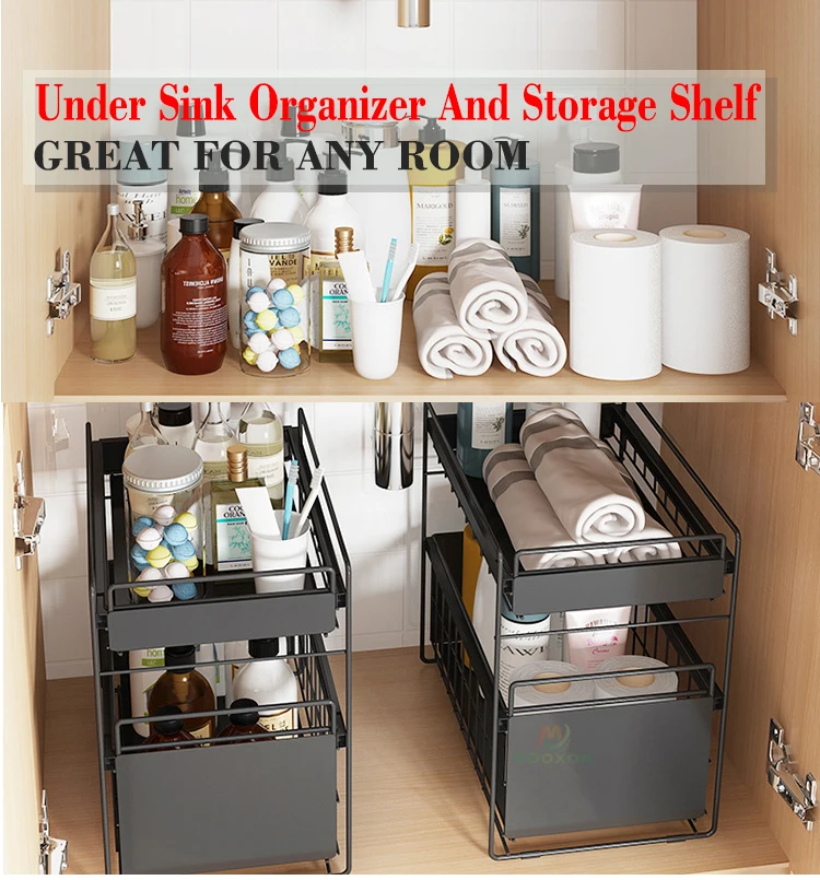 2 Tier Kitchen Storage Shelf Stackable Under Sink Rack Metal Cabinet Drawer Basket Buy Simple Trending Stackable 2 Tier Under Sink Cabinet Organizer With Sliding Storage Drawer Simple Houseware Stackable Under Sink Cabinet