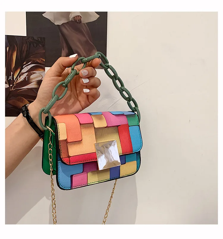 

New Design Lady Purse Bag Fashion Splicing colorful Chain Leather Shoulder Bag Luxury Women Hand Bags And Handbag