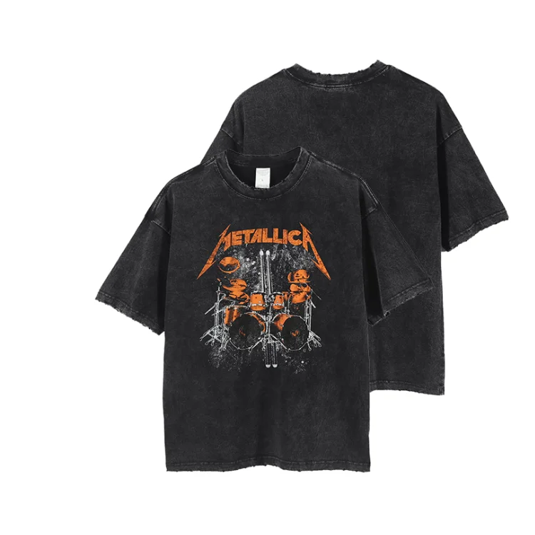 

Wholesale Custom 250g Vintage Black Printed Large Graphic Tees Acid Washed T Shirt Men Oversize Crew Neck T Shirts, As pic