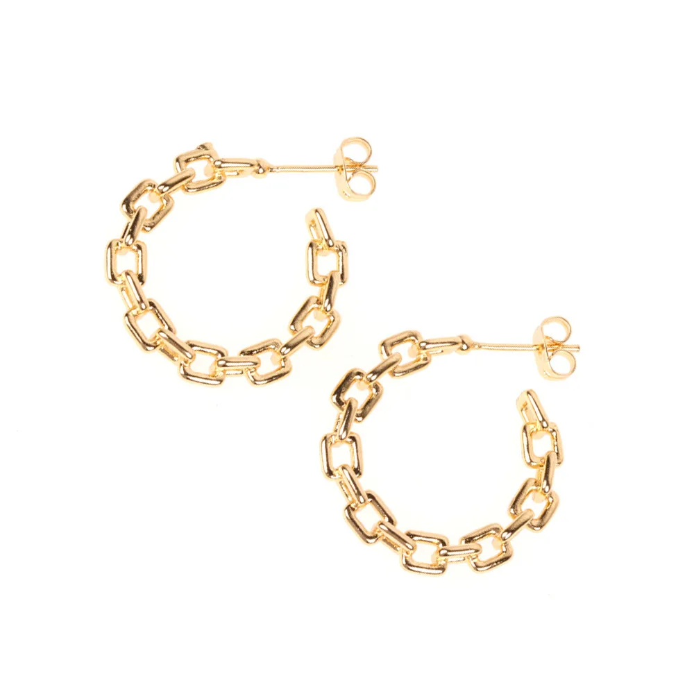 

Statement Real 24K Gold Plated Large Round Hoop Earrings Hip Hops Link Chain Circle Earring For Punk Women