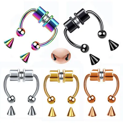 

Horseshoe Stainless Steel Nose Ring Hoop Magnetic Septum Nose Ring Cuff Faux Nose Rings for Women Men