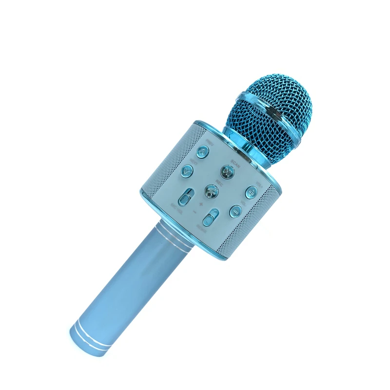 

newest customized color macaron WS-858 condenser wireless blue tooth magic voice LED karaoke portable microphone, Black blue pink gold pink rose gold