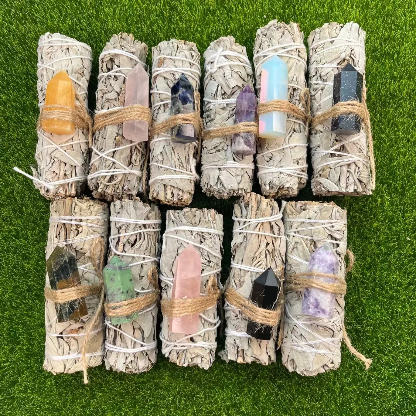 

Wholesale Natural Crystal Tower White Sage Bundle Incense For Meditative Spiritual Purification Healing.