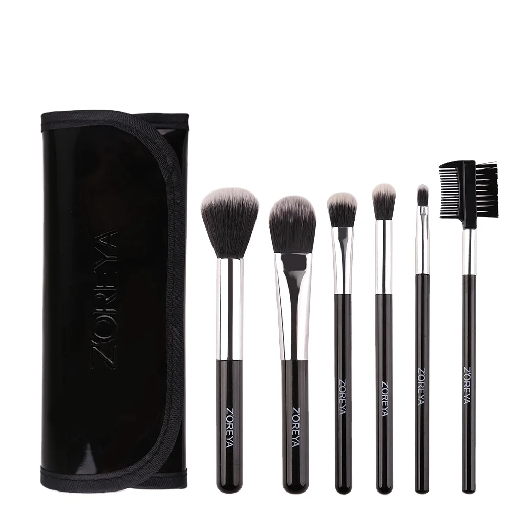 

ZOREYA 6pcs Plastic Handle Women Beauty Tools Black Makeup Brushes Set, Black rose white
