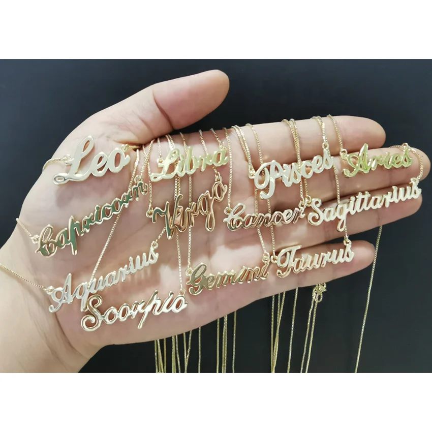 

gold plated jewelry personalized old english 12 zodiac necklace