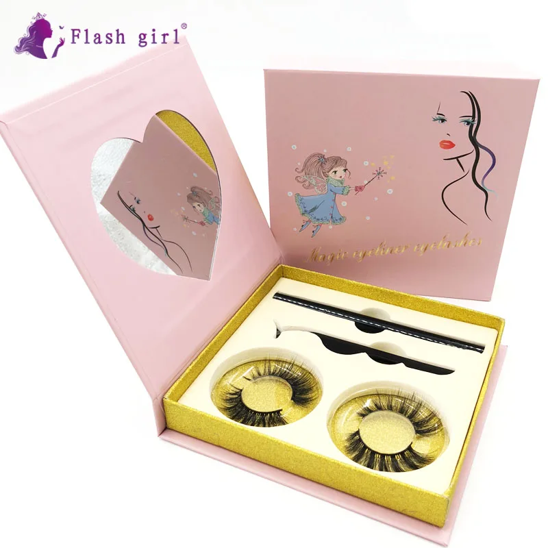 

Wholesale high quality F550 professional false eyelashes with self-adhesive eyeliner and tweezers set