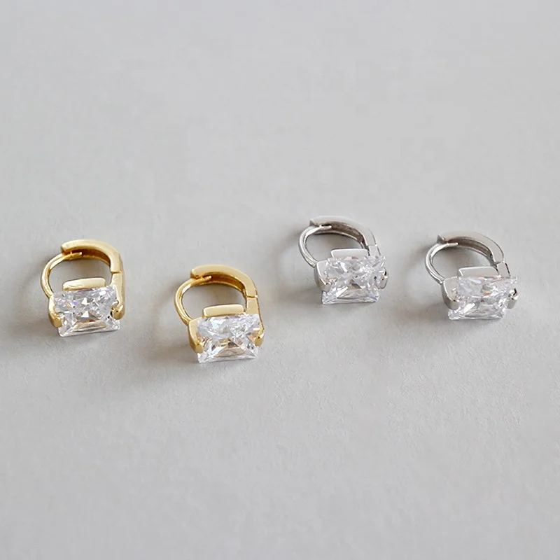 

FSE142 hook earrings for women jewelry rhodium plated square zircon 925 silver earring