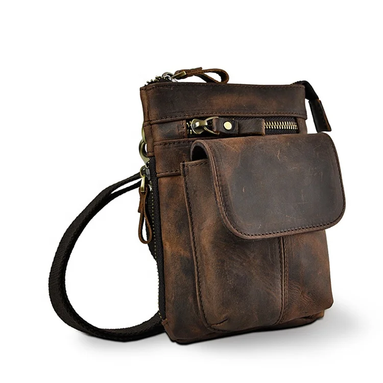 

Leather Men Multifunction Design Small Crossbody Messenger One Shoulder Bag Fashion Waist Belt Bag Cigarette Case 611-18