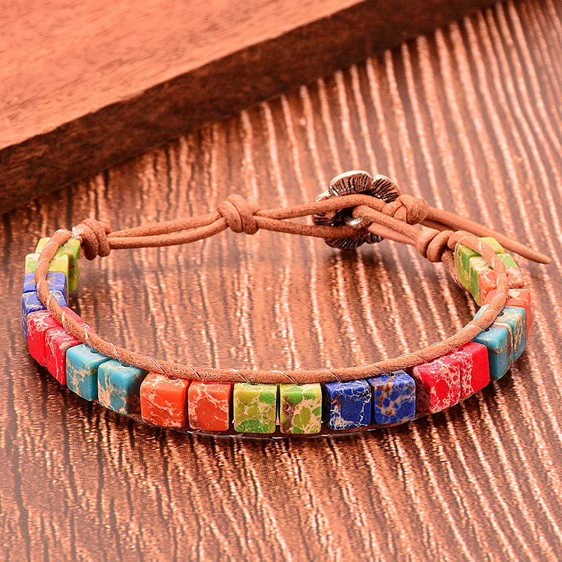 

Lotus Buckle Yoga Bracelet Bohemia Hot Selling Colorful Natural Stone Bracelet Square Emperor Stone Adjustable Bracelet