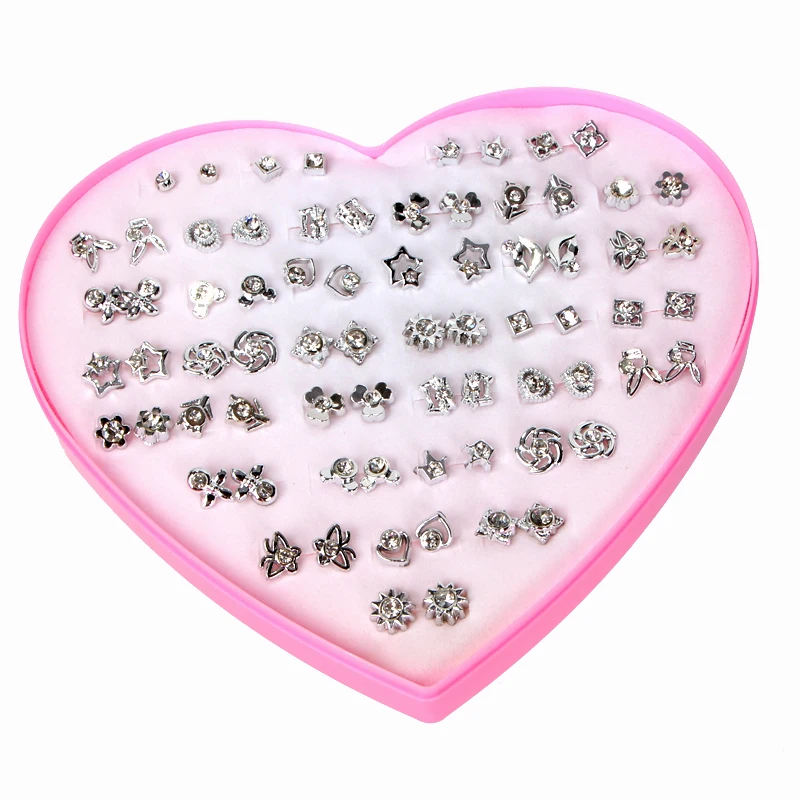 

Wholesale 36 Pairs Box Silver Plated Diamond Green Plastic Jewelry Needle Lady's Earrings Ear Studs Set, Gold silver