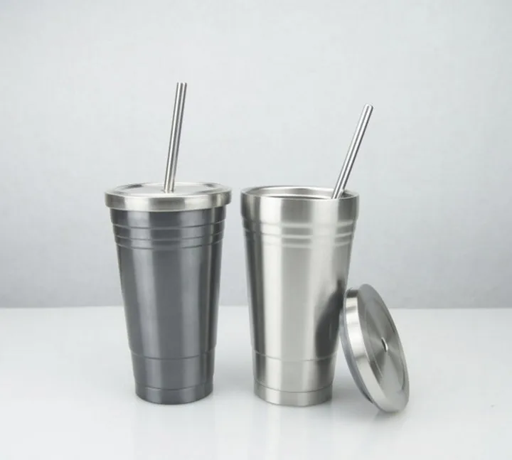 

500ml Stainless Steel Coffee Cup With Straw, Double wall tumbler
