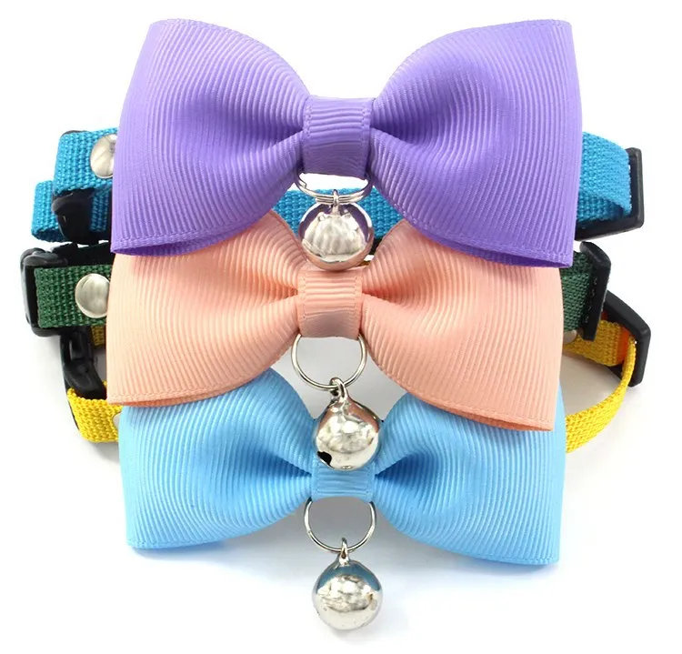

OEM private label multi color pink eco fancy dog collars nylon pet collar bow with bell