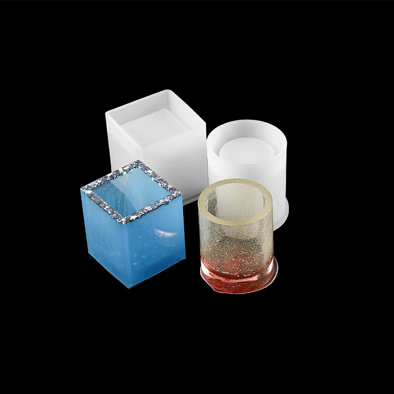 

1pcs Epoxy Resin Containers UV Resin Mould For DIY Jewelry Findings Tools Square Round Pen Holder Transparent Silicone Molds, As shown