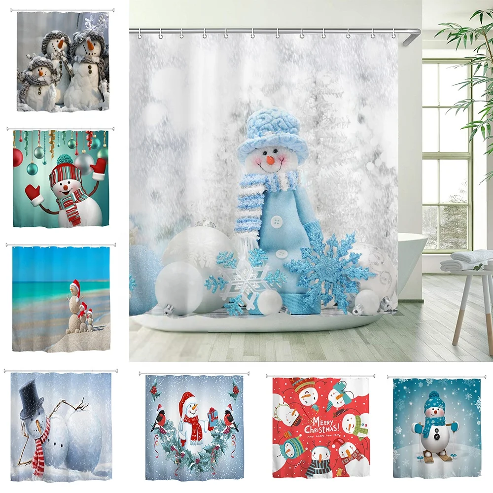 

Home Decor Christmas Decoration polyester Fabric Snowman Shower Curtain Bathroom Curtain Waterproof, Customized color