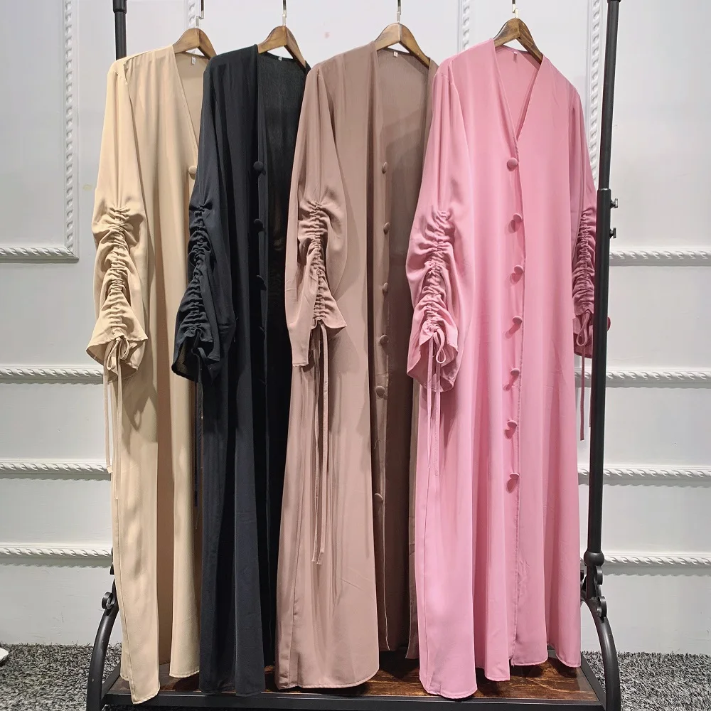 

Modern design adjustable sleeve muslim abaya dubai long sleeve open abayas for women with buttons