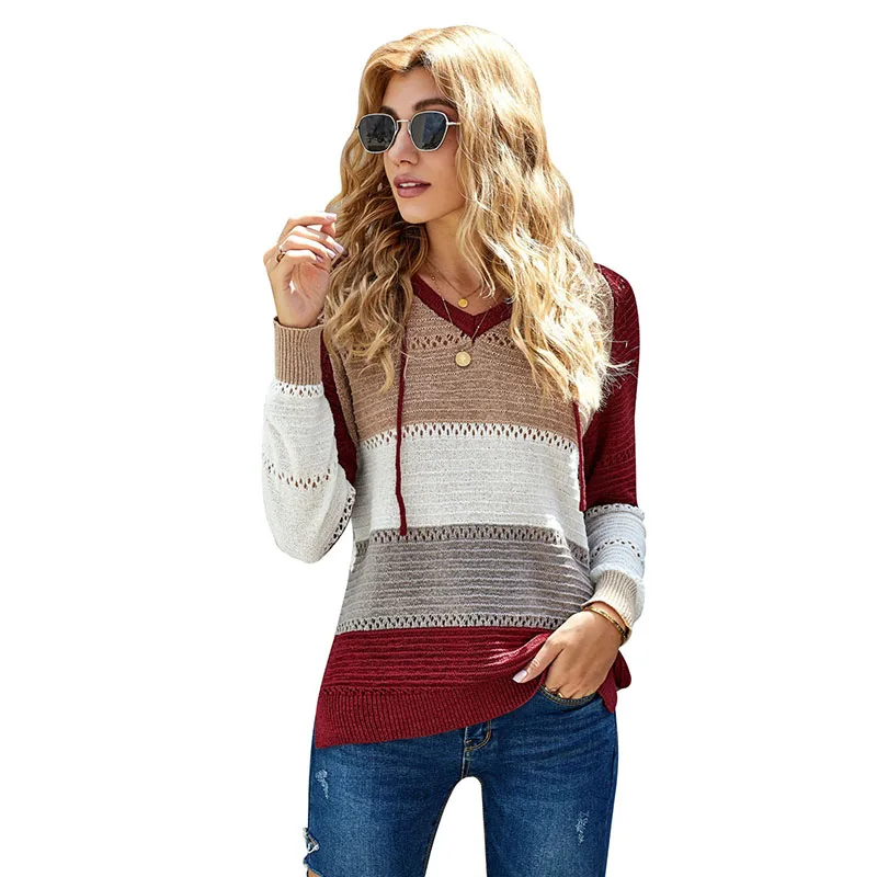 

Multicolor Pullover Combo Block Knit Women's Hoodies